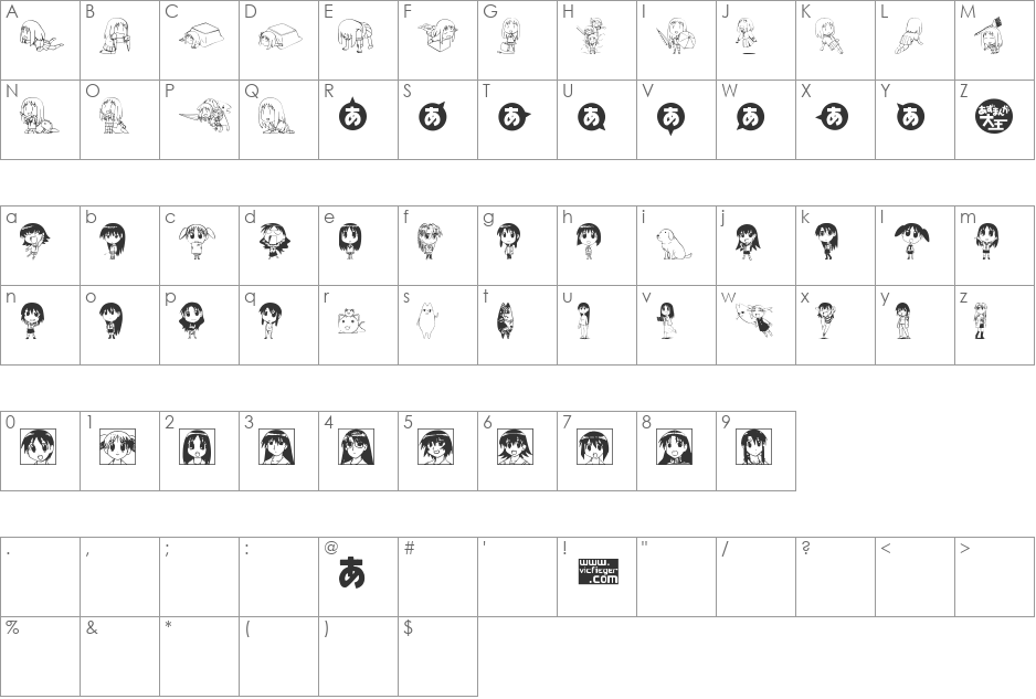 Azudings 1 font character map preview