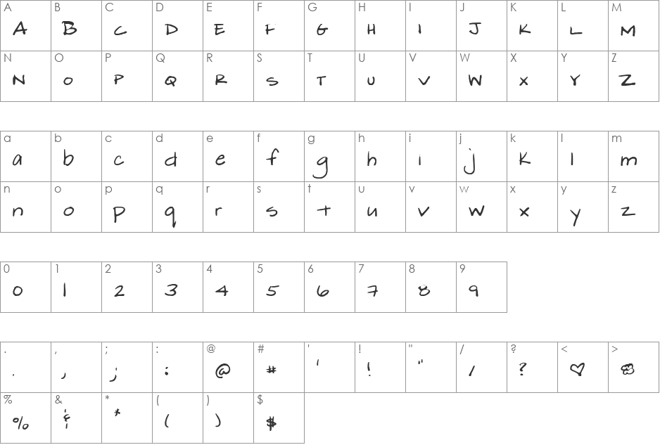 Michele font character map preview