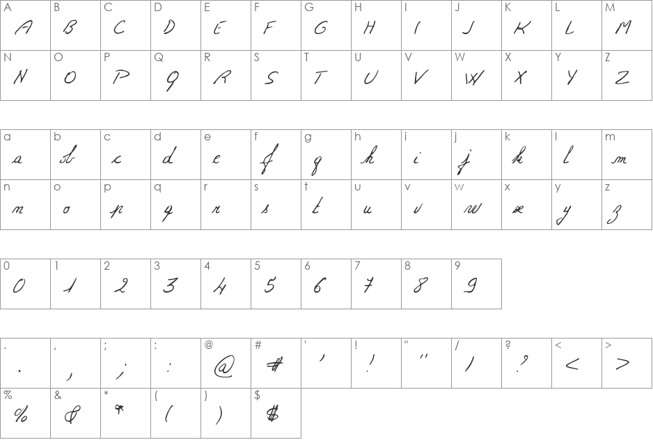 Michelle font character map preview