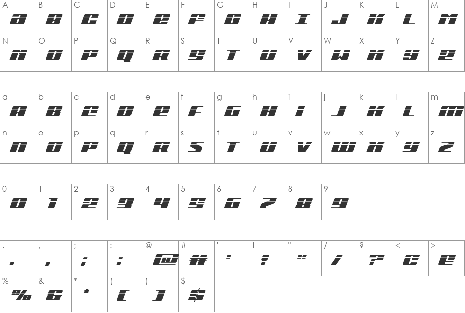 Michigan Laser Italic font character map preview