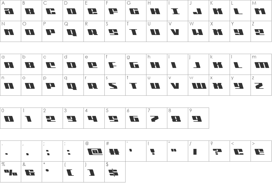 Michigan Leftalic font character map preview