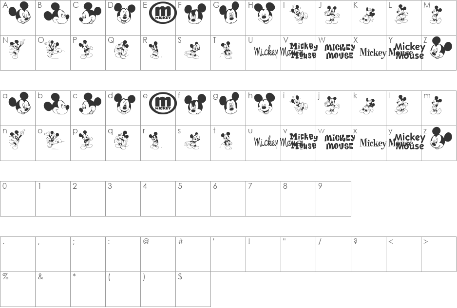 mickey m tfb font character map preview