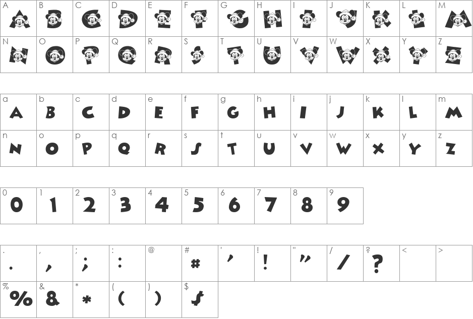 Mickey's Merry Christmas font character map preview