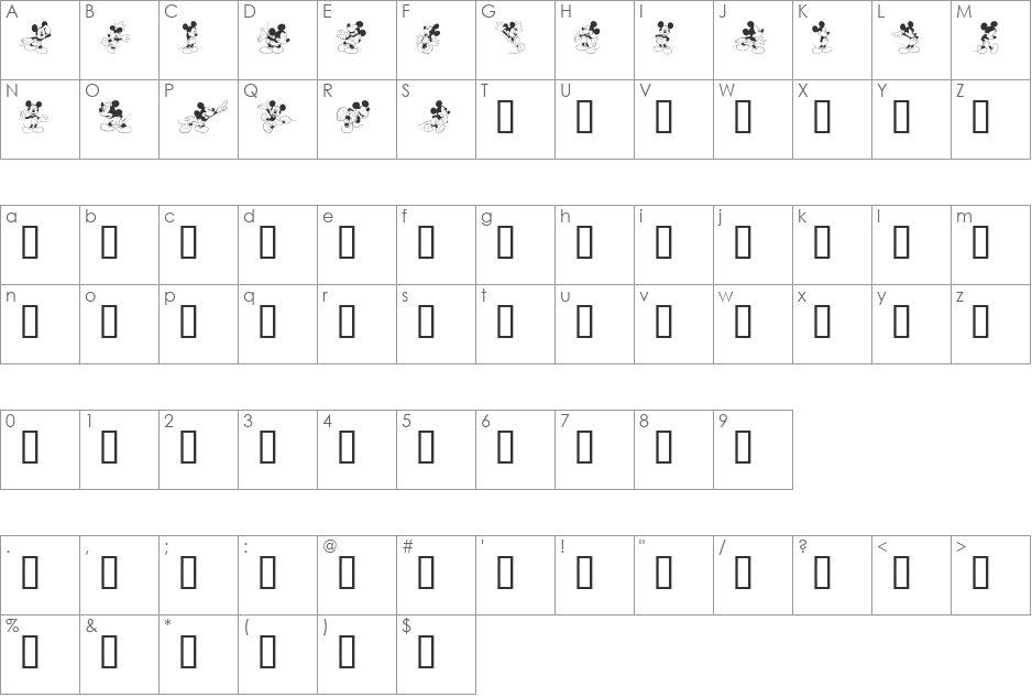 MickeyDings2 font character map preview