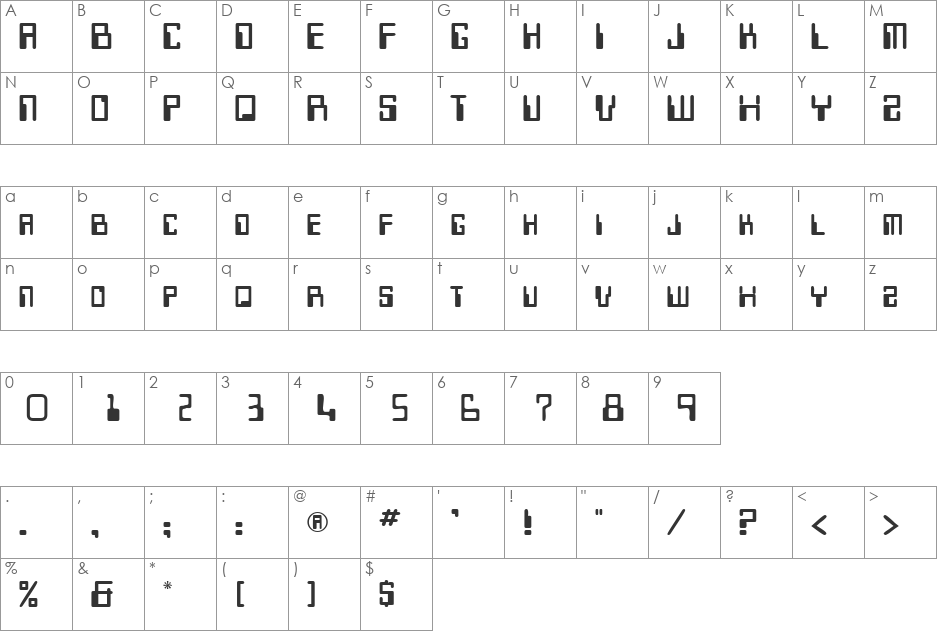 Micr DB font character map preview