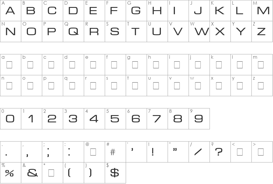 MICRA font character map preview
