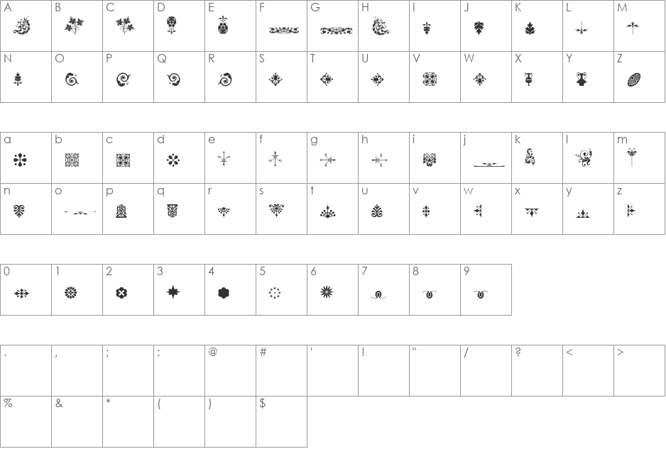 Micro Fleurons Eighteen font character map preview