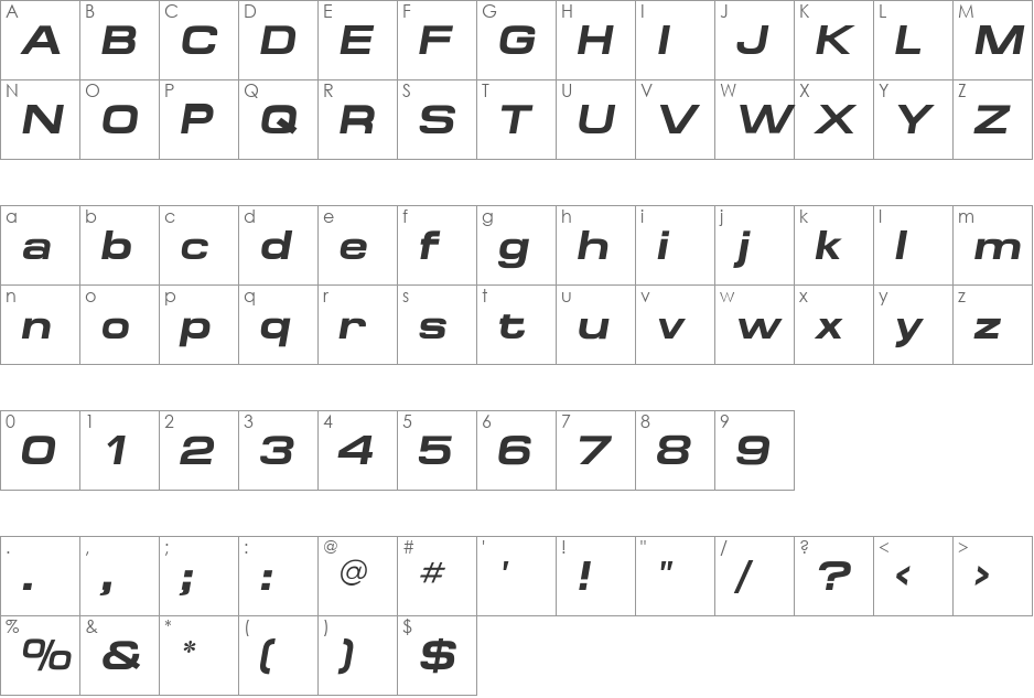 MicroExtendFLF font character map preview