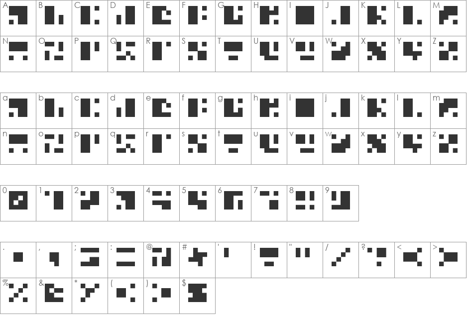 Microfuture font character map preview