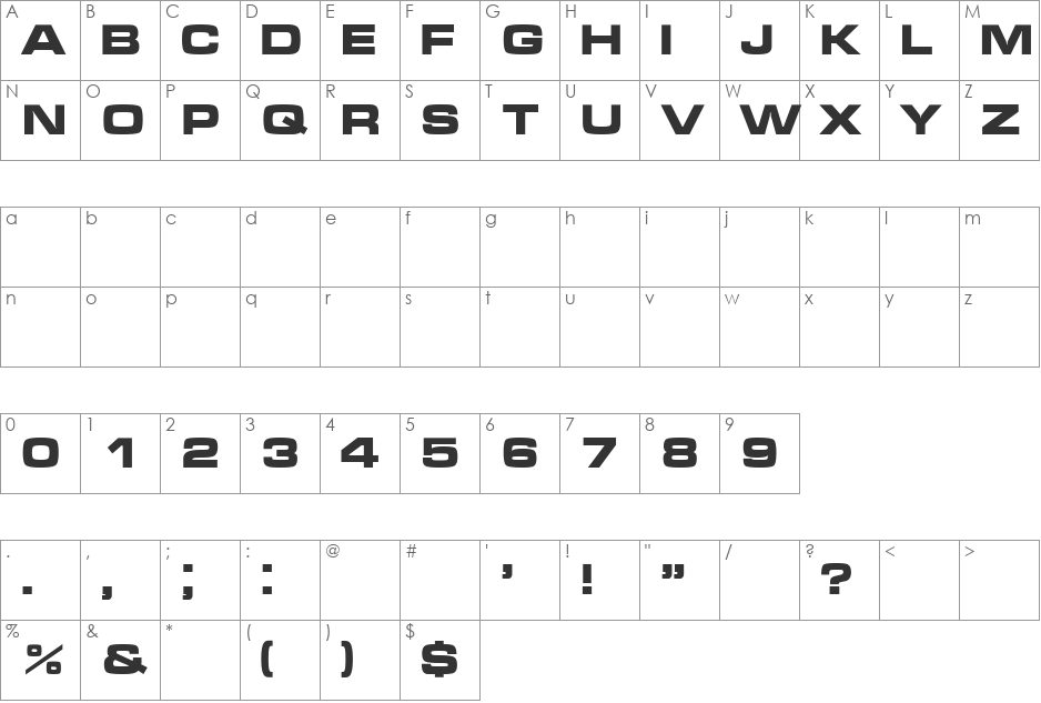 Microgramma font character map preview