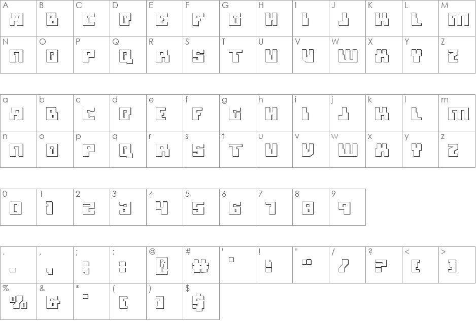 Micronian 3D font character map preview