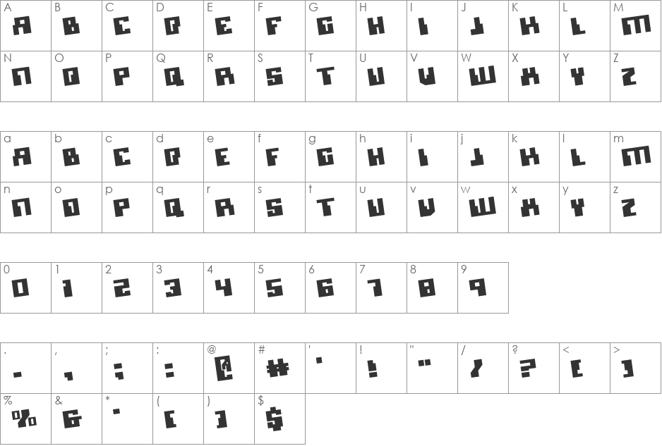 Micronian Rotate font character map preview