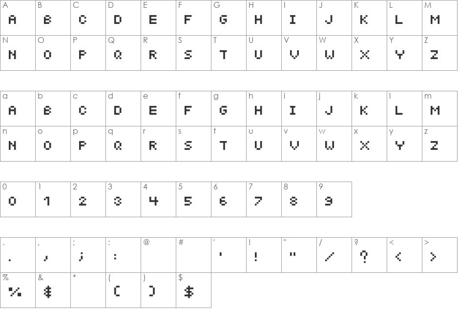 MicroTym font character map preview