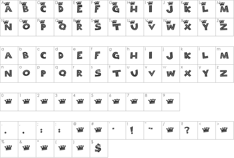 Middem font character map preview