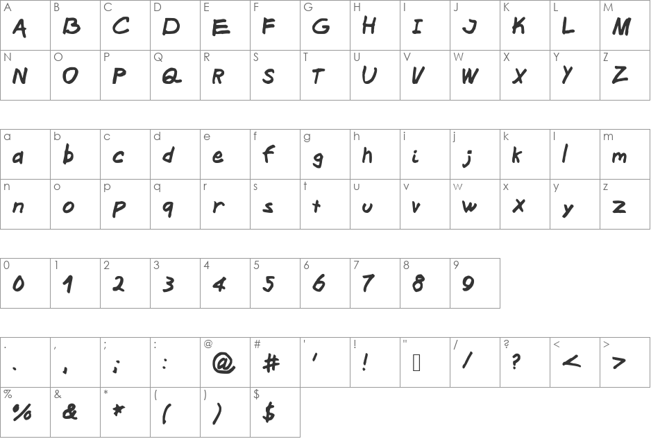 Middle School Sucks font character map preview