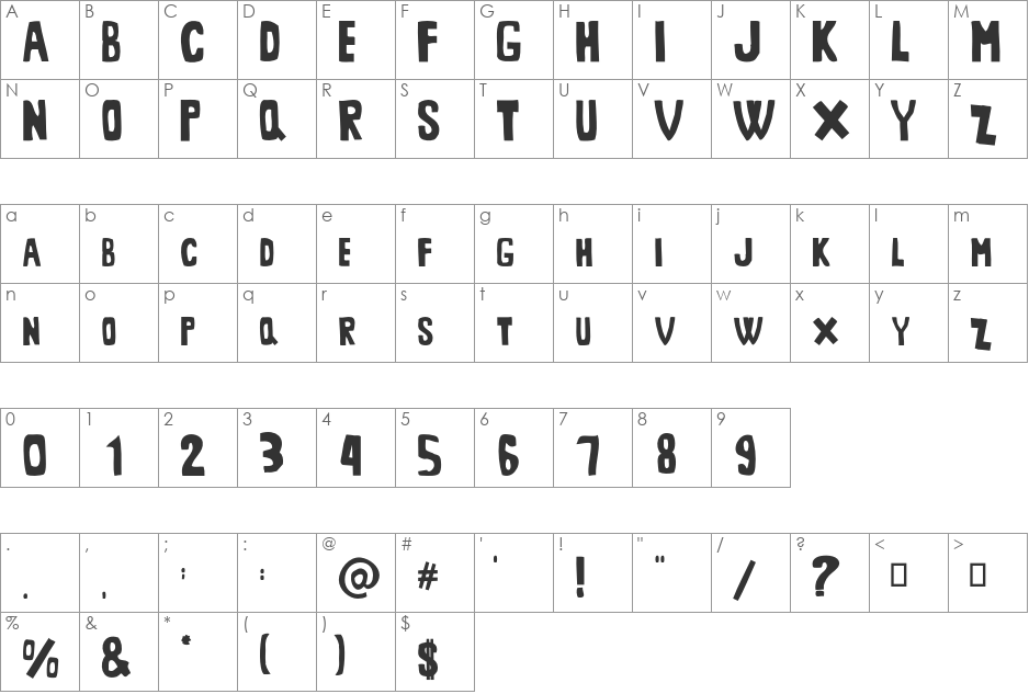 MiddleMan font character map preview