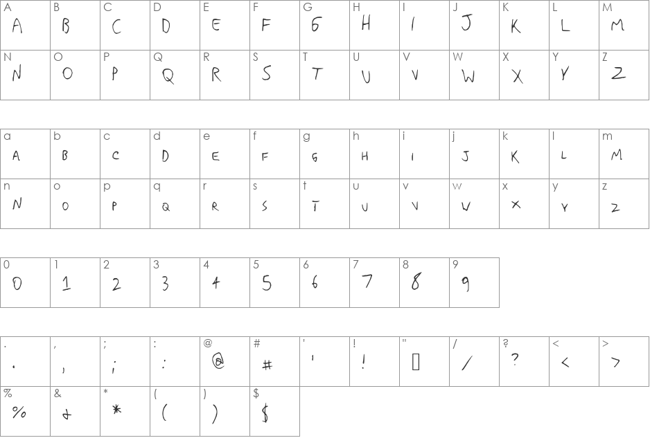 MiddleSchoolCrushNBP font character map preview