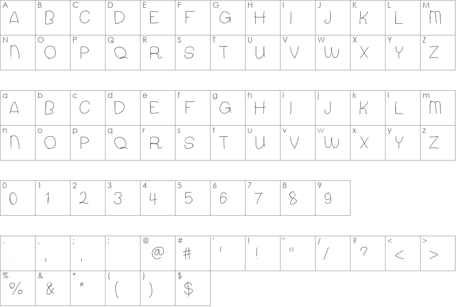 MiddleSchoolIsHard font character map preview