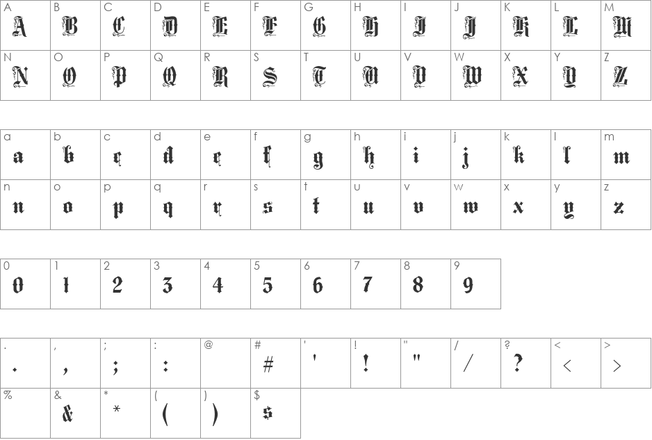 Middlesex font character map preview