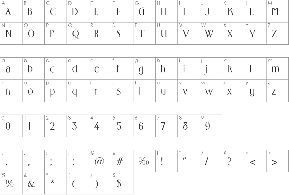 Middleton-Light font character map preview