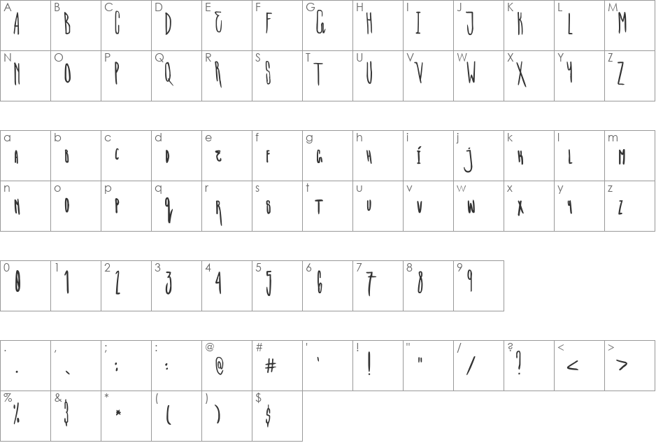 MIDORI font character map preview