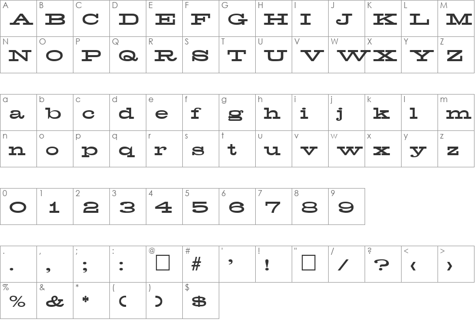 Midwest font character map preview