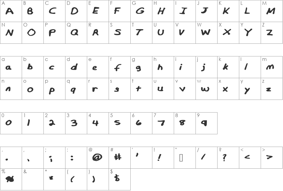 MiffinsHandwriting font character map preview