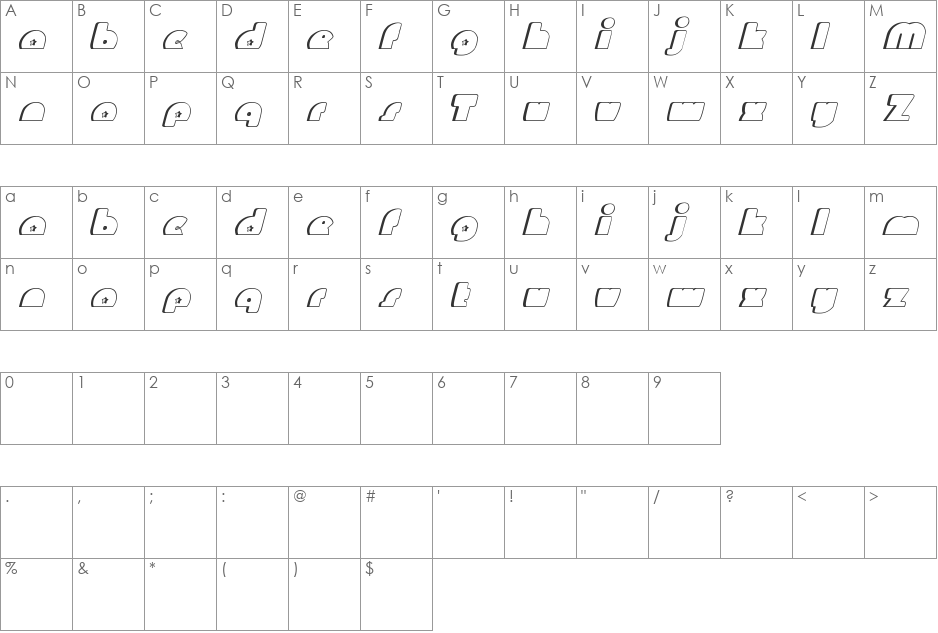 Mighty Gizmo font character map preview