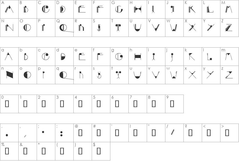 MightySpecial font character map preview