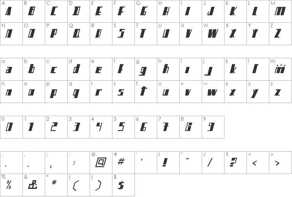 Mikamatic font character map preview