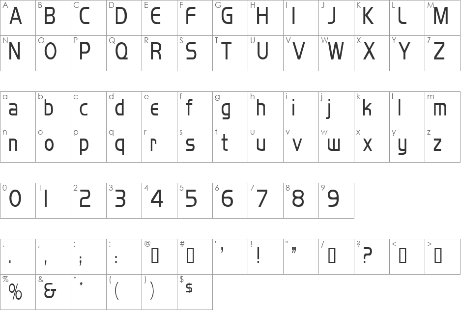 MikityCondensed font character map preview