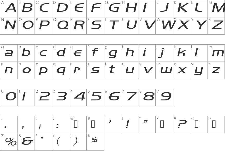 MikityExtended font character map preview