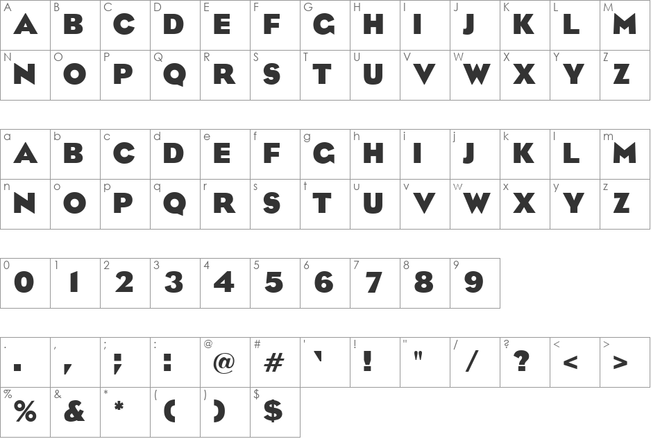MilanBold font character map preview