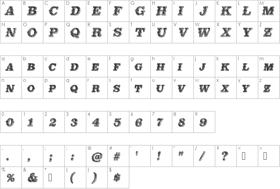 MildEast font character map preview