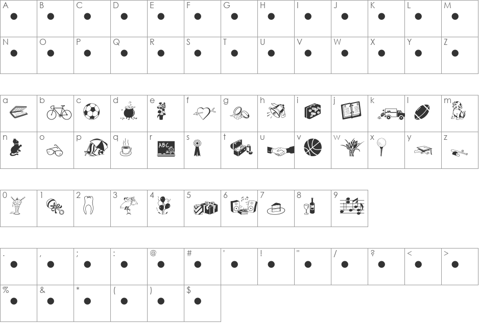 Milestones One MT font character map preview