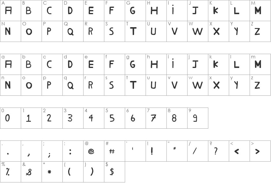 Milho Cozido font character map preview