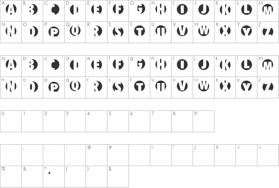 Milit font character map preview