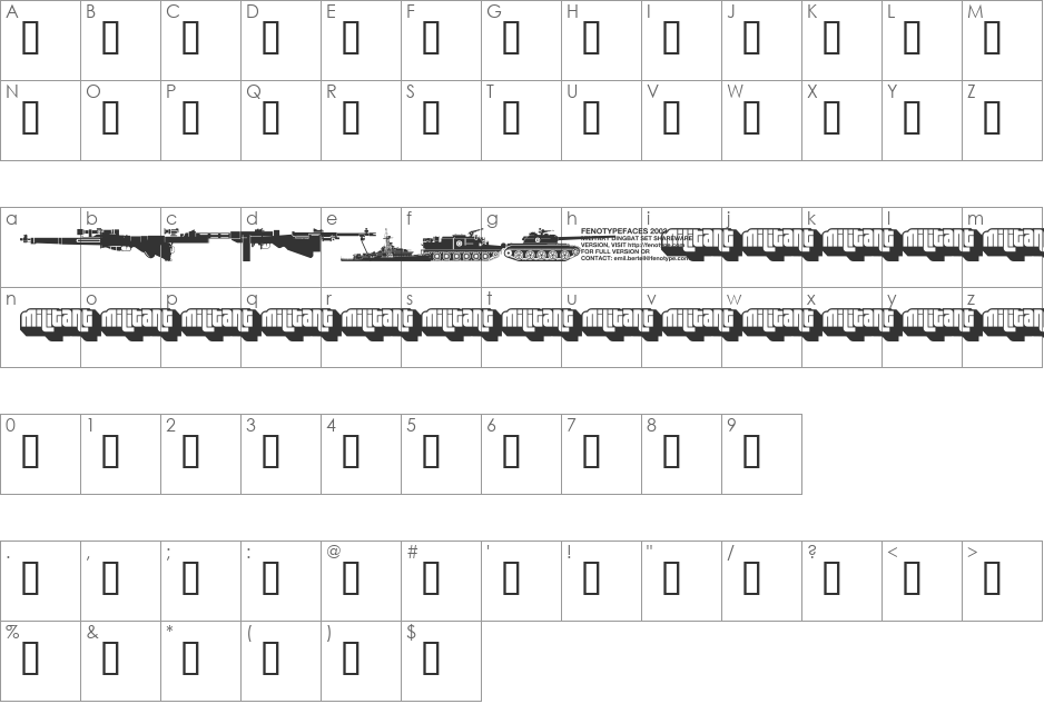 Military dingbats font character map preview