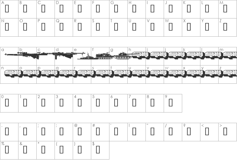 Military dingbats (demo) font character map preview