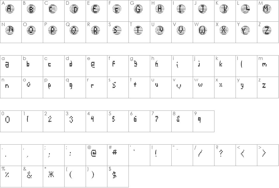 Millennium Globe font character map preview