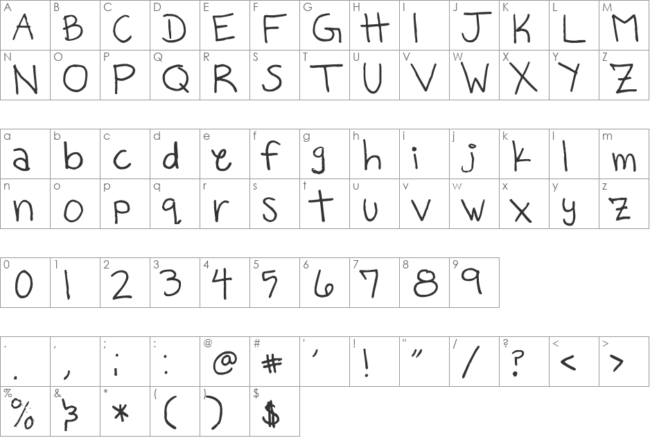 Milo's Grade Six font character map preview