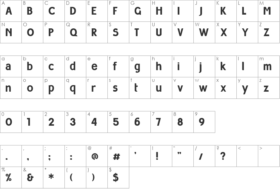 Milocha font character map preview