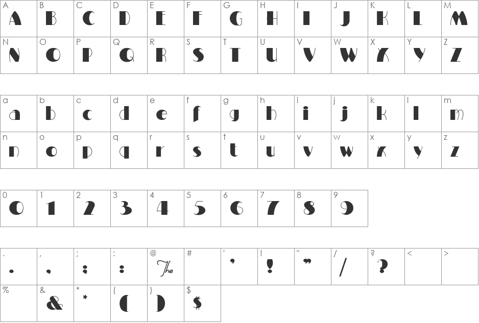 Milton Burlesque NF font character map preview