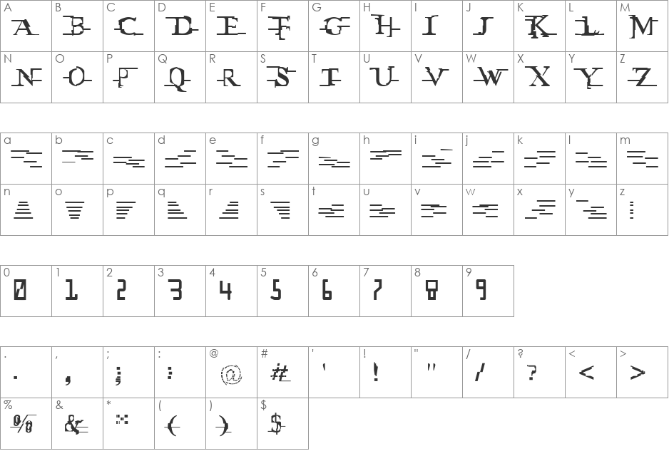Miltown font character map preview