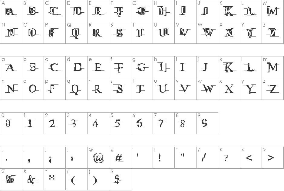 Miltown II font character map preview