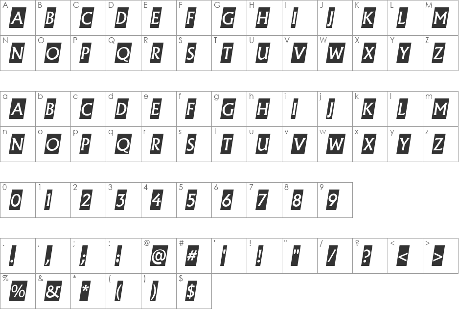 a_AlgidusCmObl font character map preview