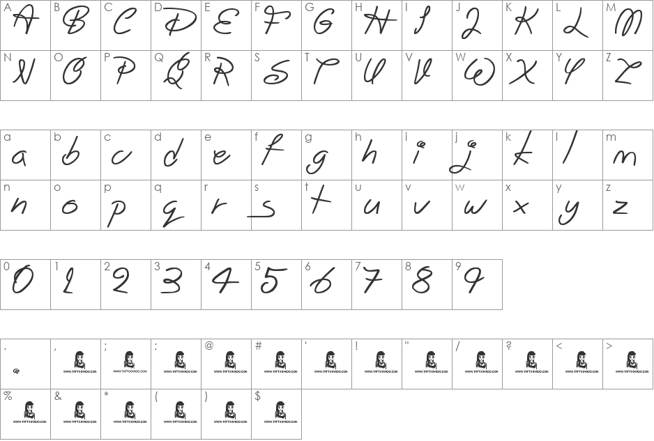 Mine font character map preview