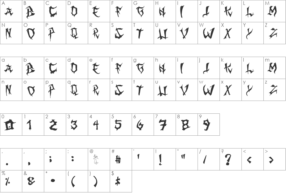 Ming Gothic font character map preview