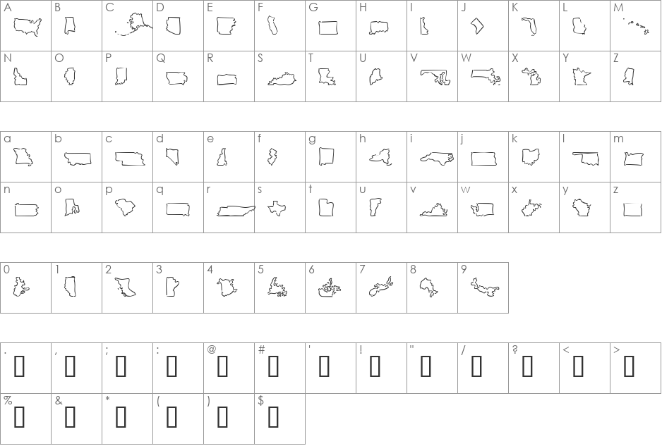 Mini Pics Borderline Loose font character map preview