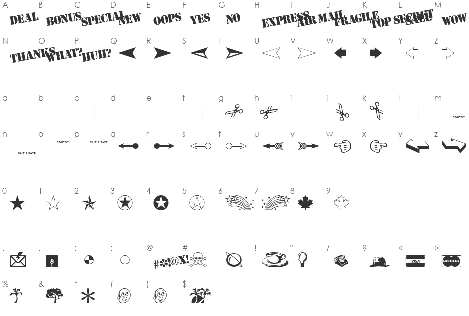 Mini Pics Classic font character map preview